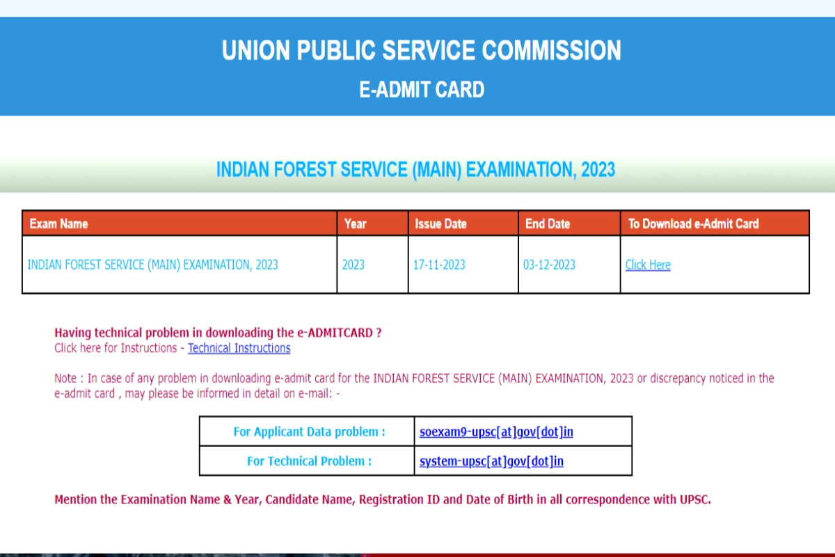 UPSC Forest Services IFS Phase II Admit Card 2023